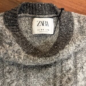 ZARA boys’ Gray Cable Crewneck Sweater